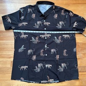Black satin leopard print button up. Mens XXL